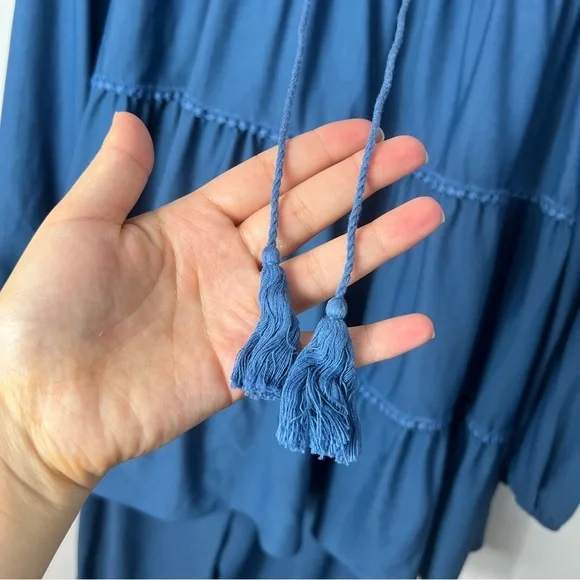 Blue Long Sleeve Ruffle Oversized Tunic Blouse with A marching Crop pants 42 - Picture 7 of 13